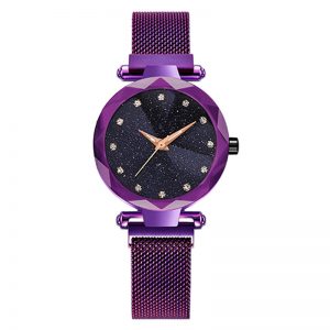 Starry sky woman watch sapphire crystal diamond fashion luxury woman watch mesh strap steel purple blue rose gold