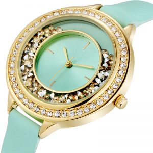 Diamond fashion limited edition woman watch unique design latest new woman wristwatch round mesh genuine leather