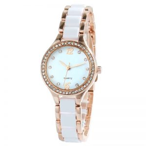Ceramic woman watch white rose gold diamond sapphire crystal round small delicate custom made watches china factory